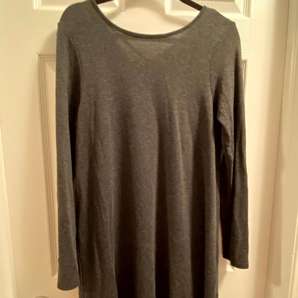 Grey T-Shirt Dress with Cross Straps in Back and Long Sleeves from Francesca's